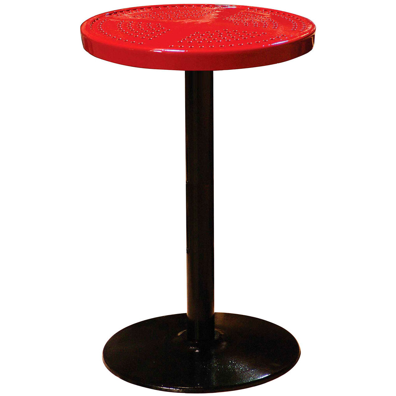24" Round Bar Height Pedestal Table, Perforated Metal, Portable, 40"H, Red