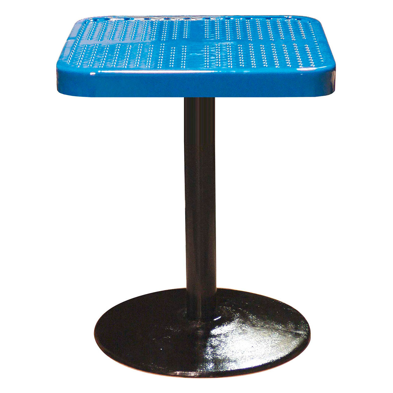 24" Square Pedestal Table, Perforated Metal Portable, 30"H, Blue
