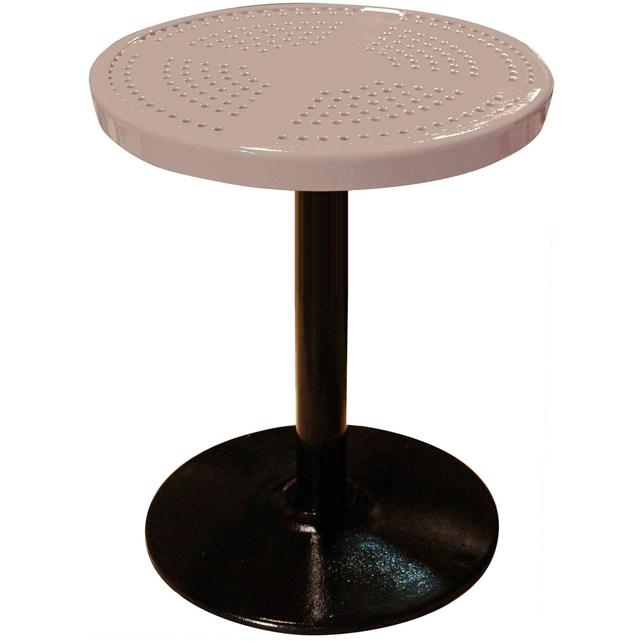 24" Round Pedestal Table, Perforated Metal, Portable, 30"H, Beige