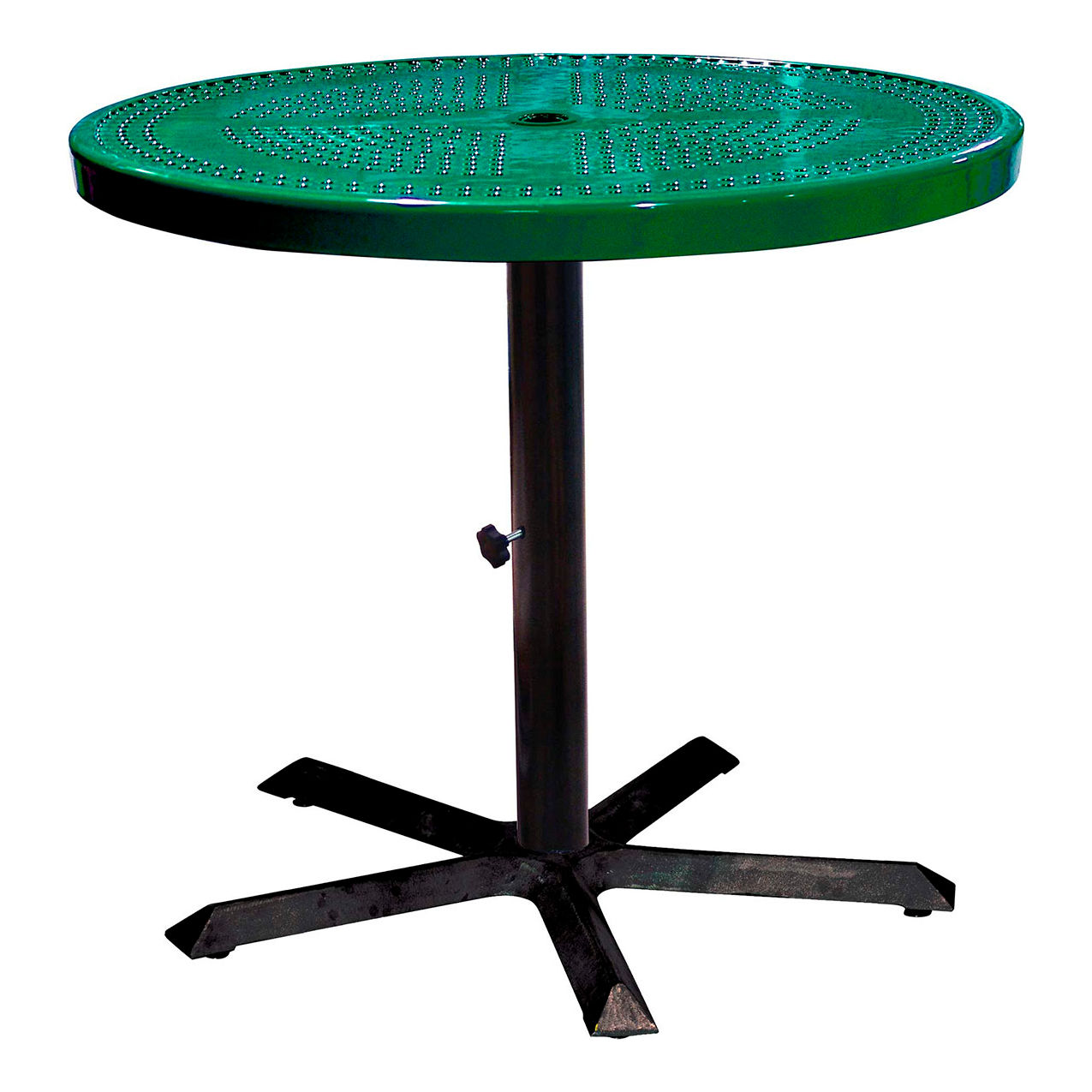 36" Round Pedestal Table, Perforated Metal, Portable, 30"H, Green