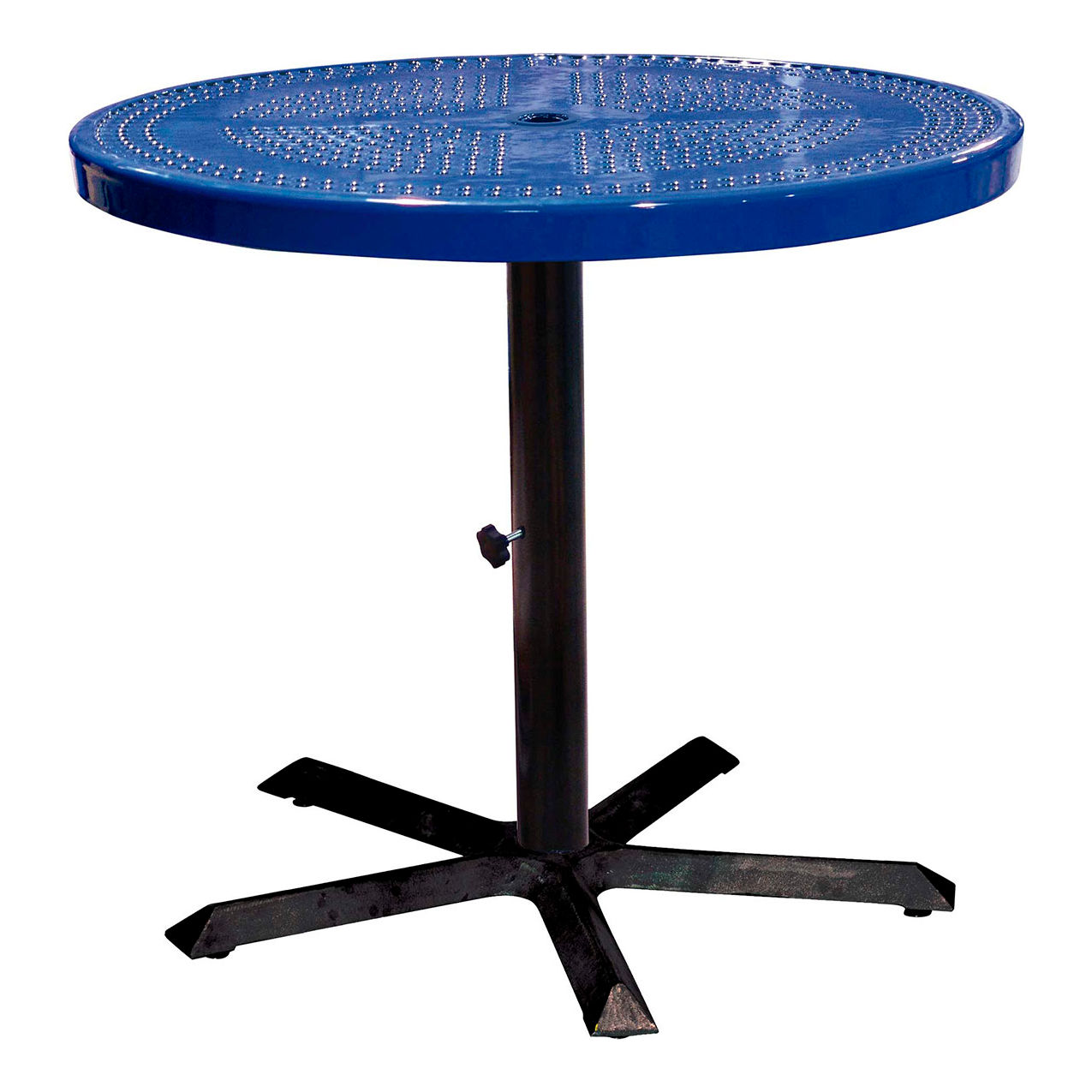 36" Round Pedestal Table, Perforated Metal, Portable, 30"H, Navy