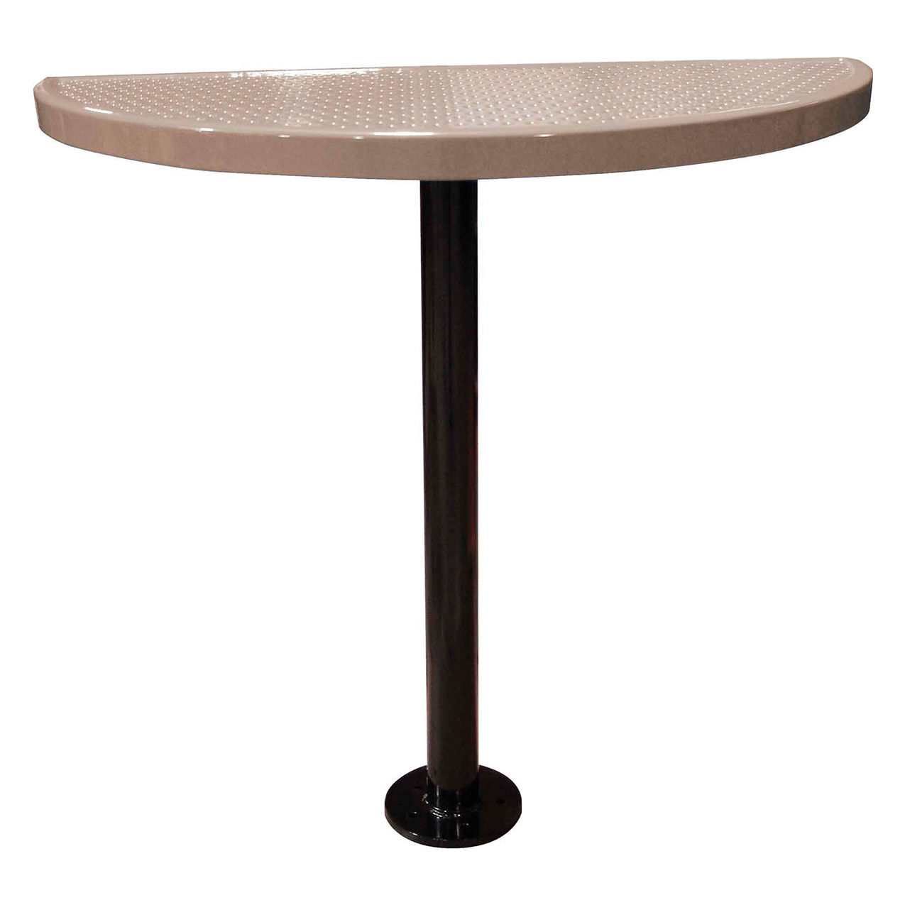 Bar Height Semi-Circle Cafe Pedestal Table, Perf. Metal, Portable, 40"H, Beige