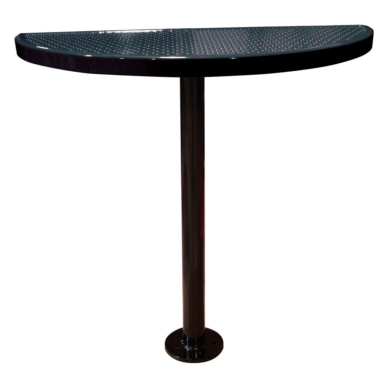 Bar Height Semi-Circle Cafe Pedestal Table, Perf. Metal, Portable, 40"H, Black