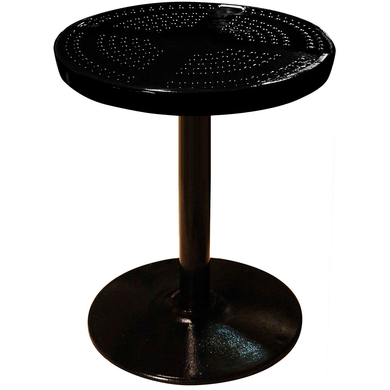 24" Round Pedestal Table, Perforated Metal, Portable, 30"H, Black