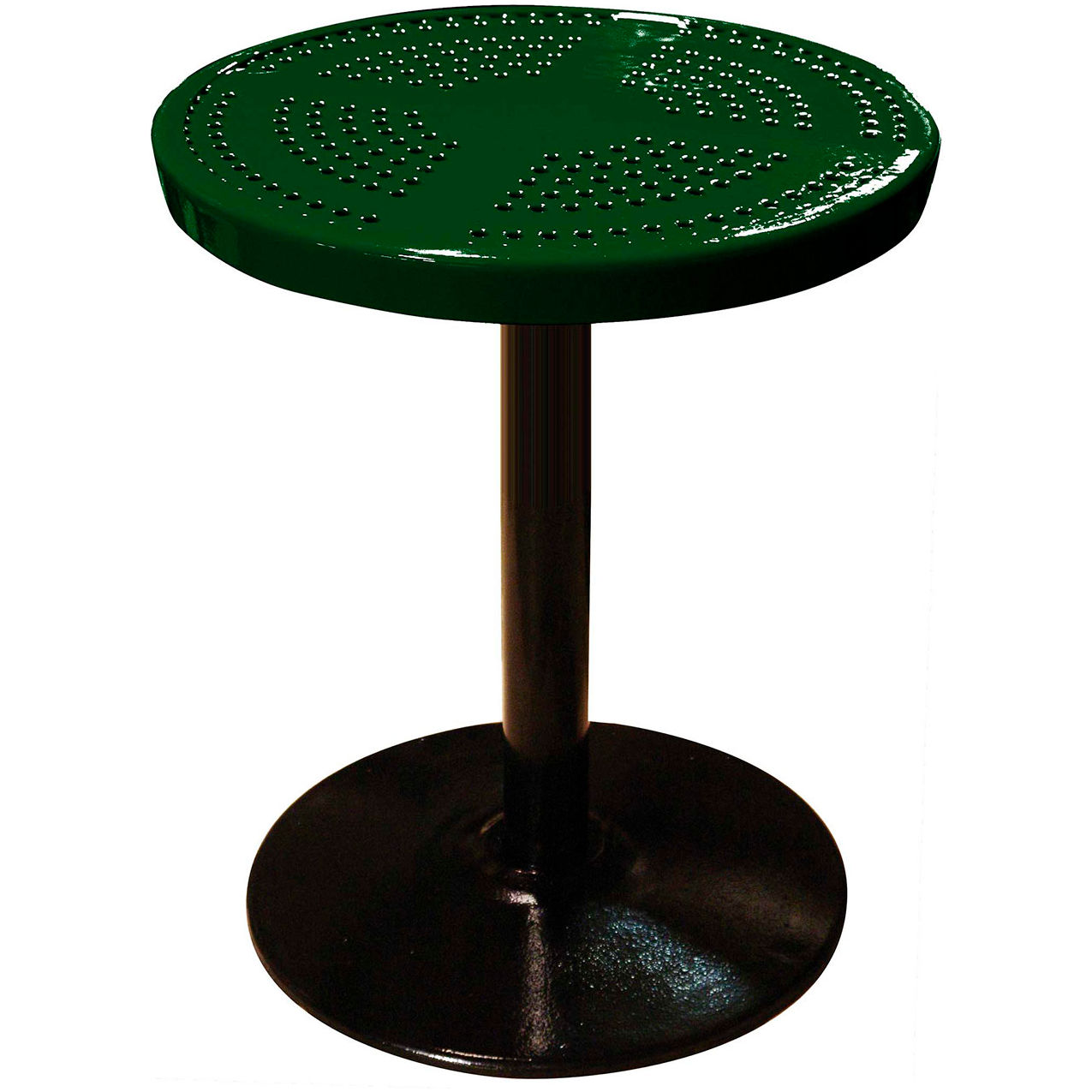 24" Round Pedestal Table, Perforated Metal, Portable, 30"H, Black Green