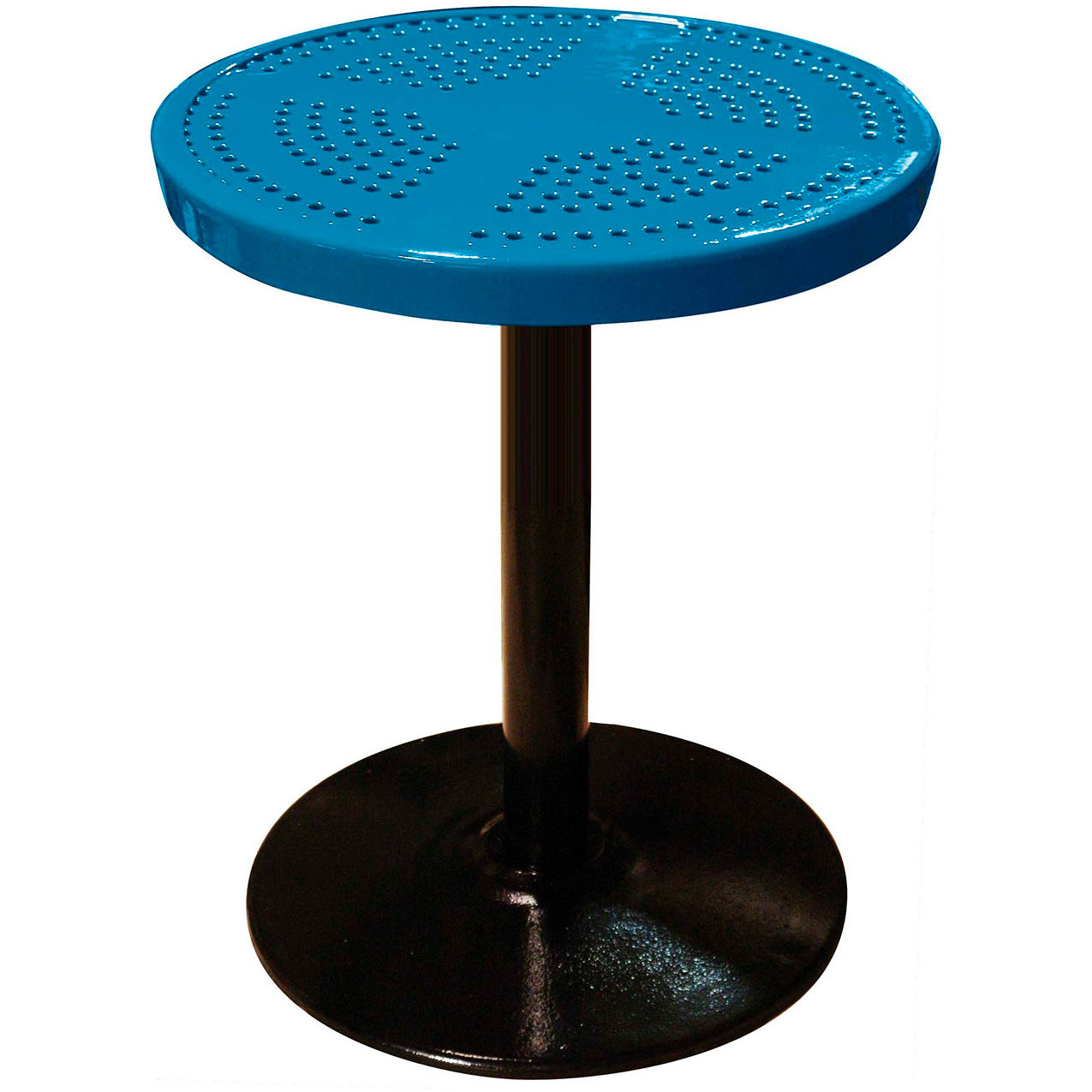 24" Round Pedestal Table, Perforated Metal, Portable, 30"H, Blue