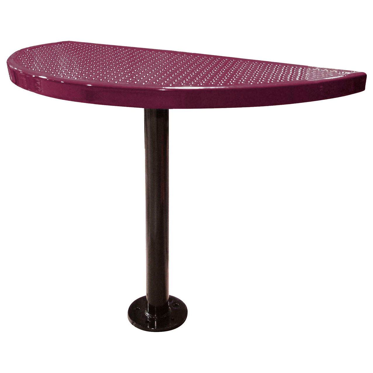 Semi-Circle Cafe Pedestal Table, Perforated Metal, Portable, 30"H, Burgundy