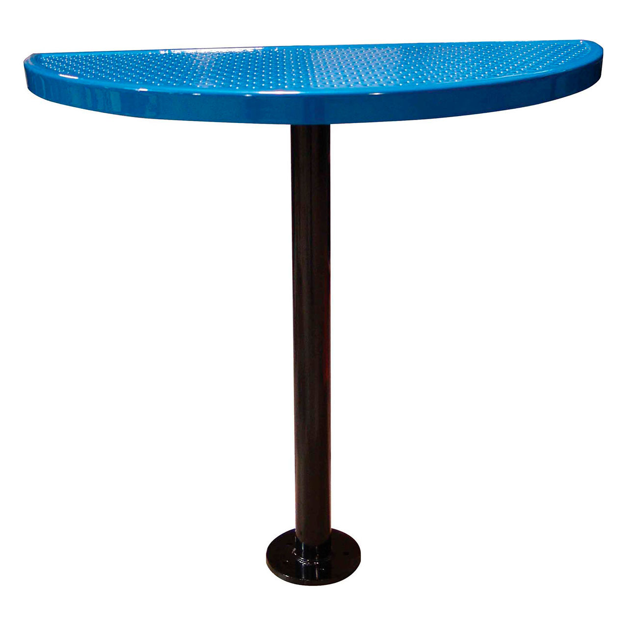 Bar Height Semi-Circle Cafe Pedestal Table, Perf. Metal, Portable, 40"H, Blue
