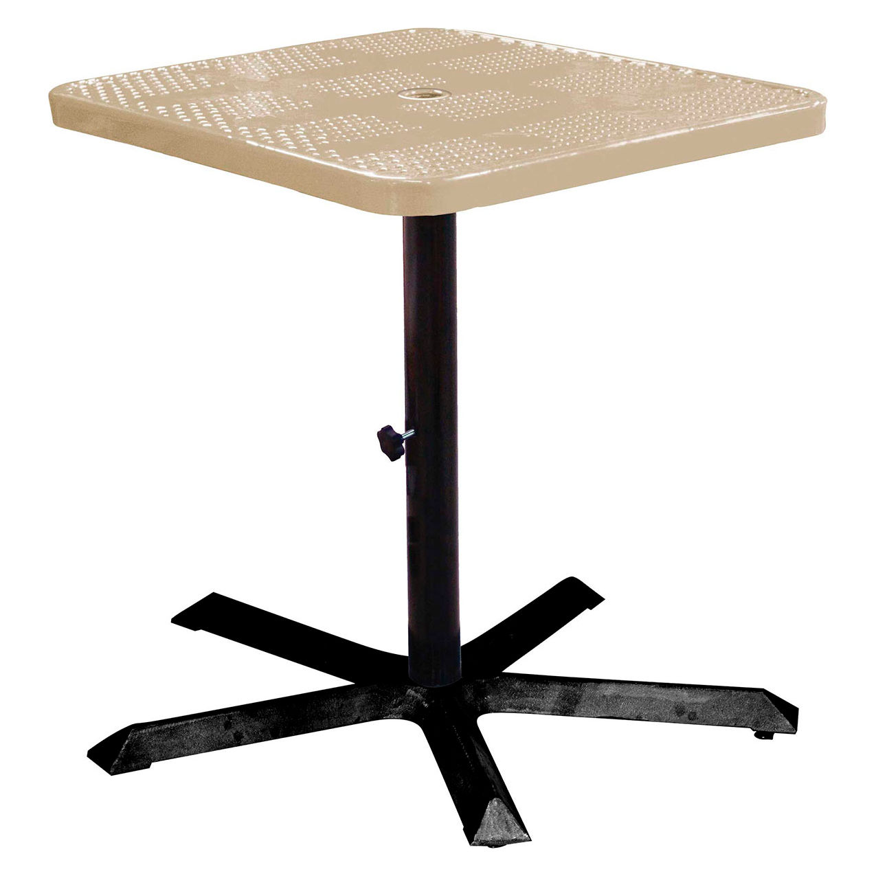 36" Square Bar Height Pedestal Table, Perforated Metal Portable, 40"H, Beige