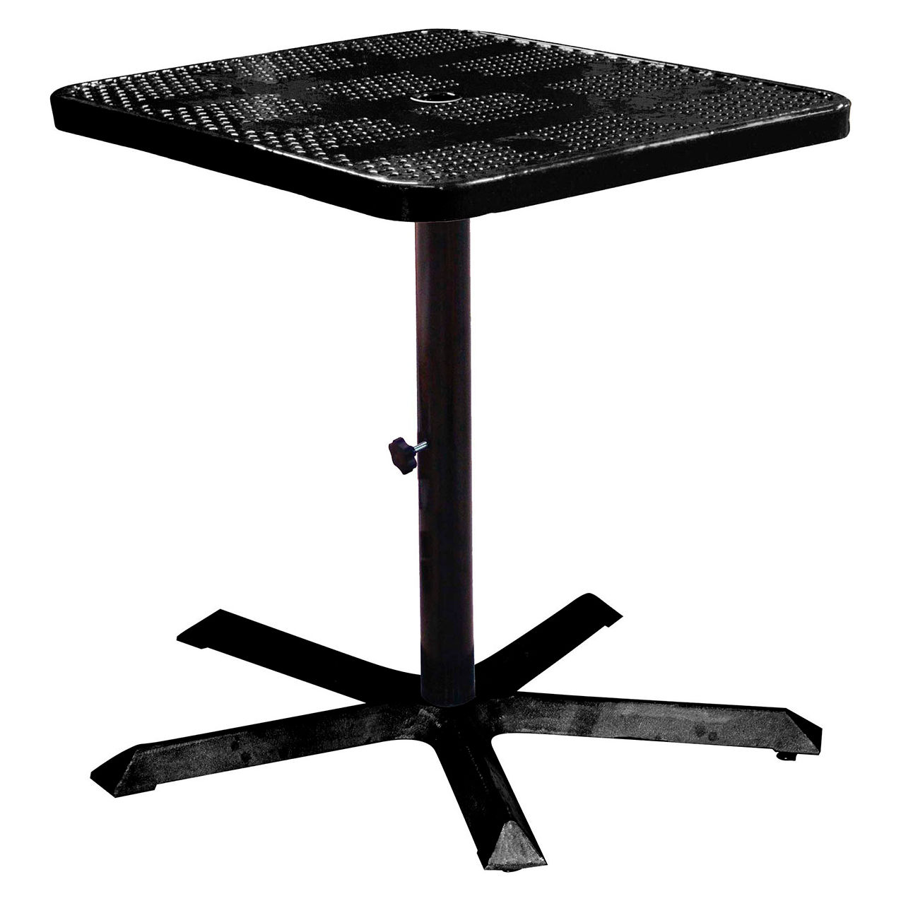36" Square Bar Height Pedestal Table, Perforated Metal Portable, 40"H, Black