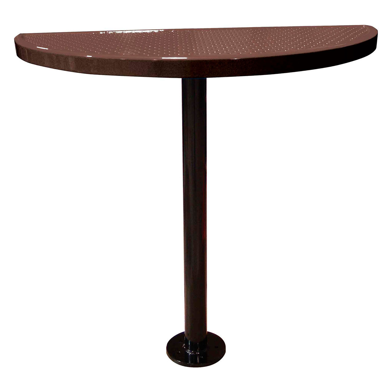 Bar Height Semi-Circle Cafe Pedestal Table, Perf. Metal, Portable, 40"H, Brown