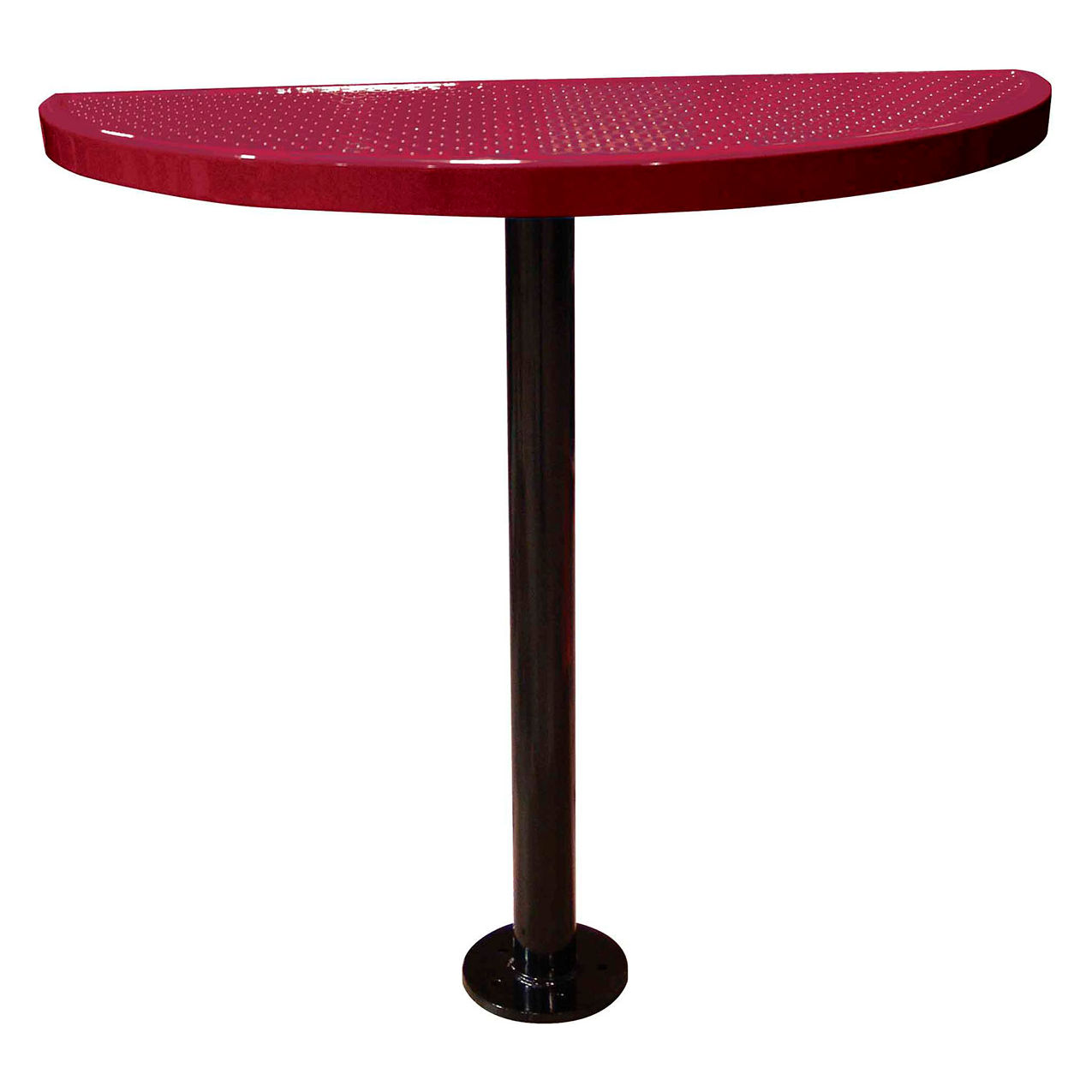 Bar Height Semi-Circle Cafe Pedestal Table, Perf. Metal, Portable, 40"H, Burgundy