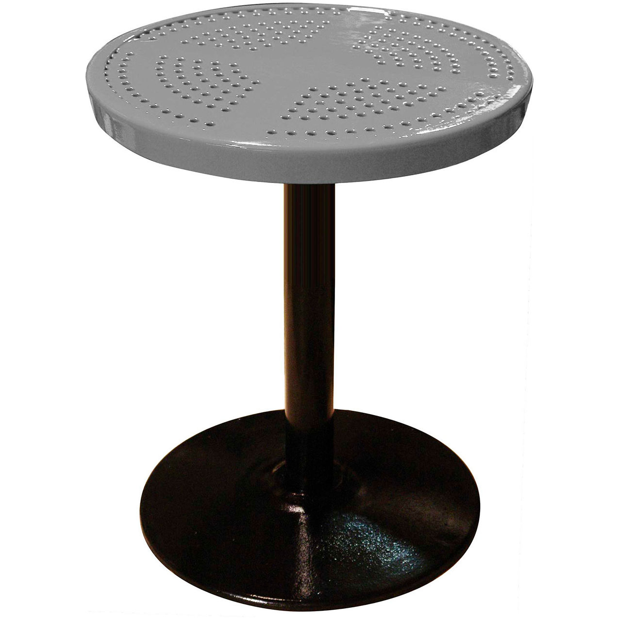 24" Round Pedestal Table, Perforated Metal, Portable, 30"H, Gray