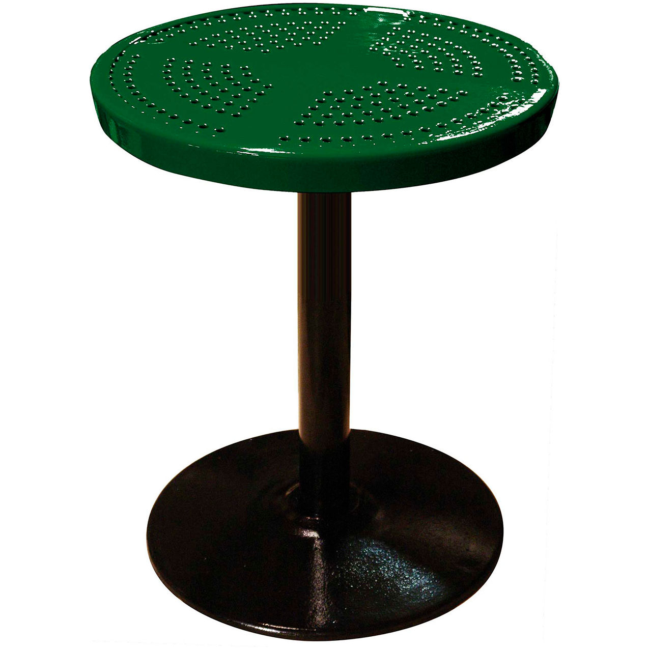 24" Round Pedestal Table, Perforated Metal, Portable, 30"H, Green