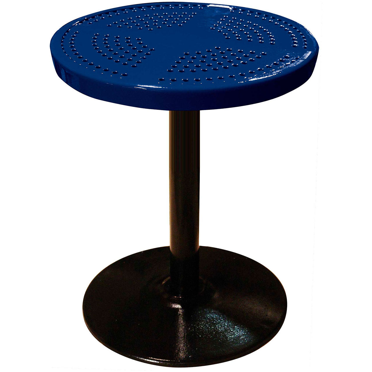 24" Round Pedestal Table, Perforated Metal, Portable, 30"H, Navy
