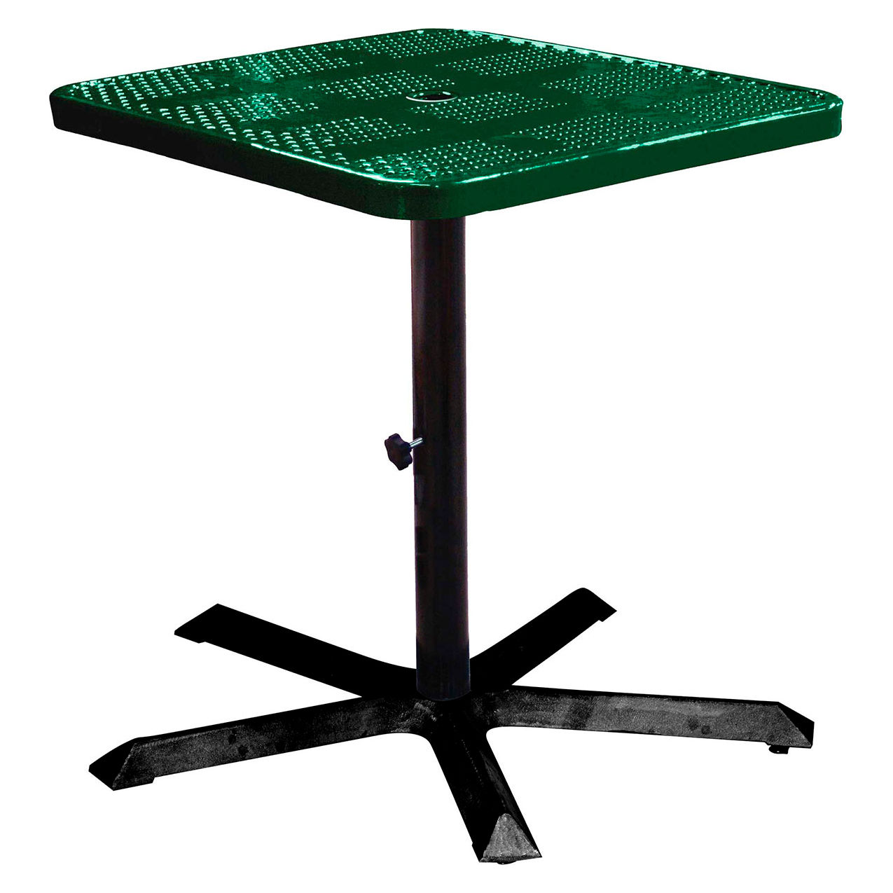 36" Square Bar Height Pedestal Table, Perf. Metal Portable, 40"H, Black Green