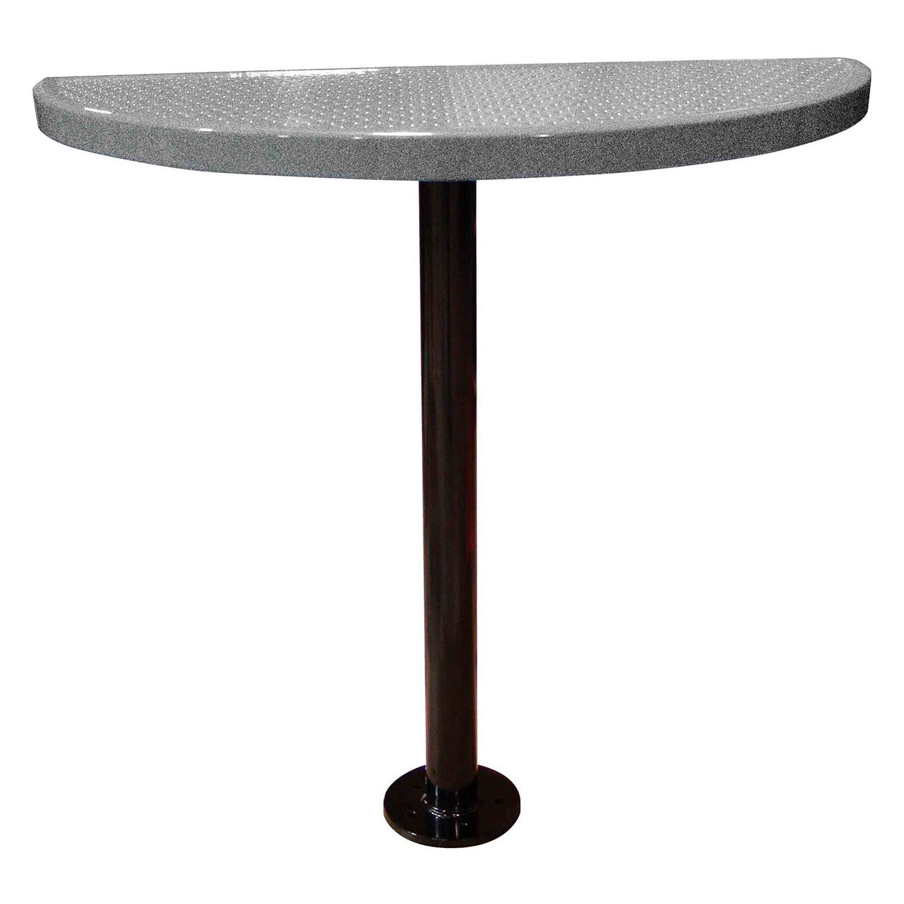 Bar Height Semi-Circle Cafe Pedestal Table, Perf. Metal, Portable, 40"H, Granite