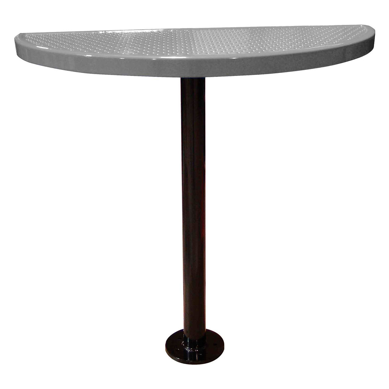 Bar Height Semi-Circle Cafe Pedestal Table, Perf. Metal, Portable, 40"H, Gray