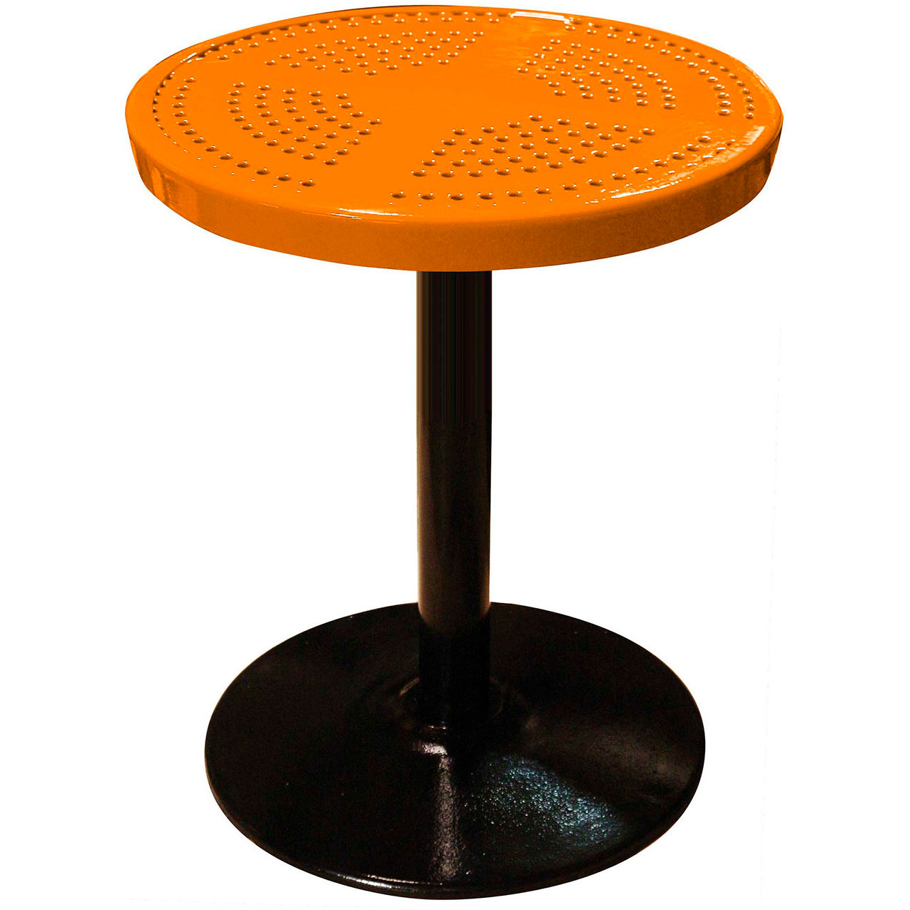 24" Round Pedestal Table, Perforated Metal, Portable, 30"H, Orange