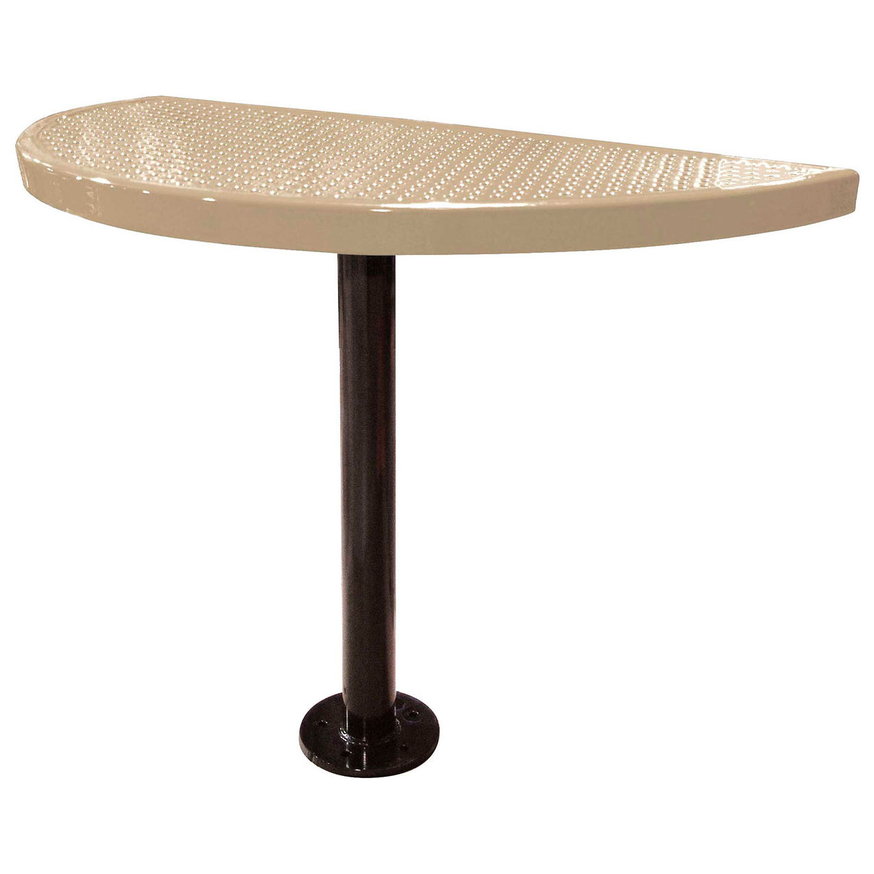 Semi-Circle Cafe Pedestal Table, Perforated Metal, Portable, 30"H, Beige