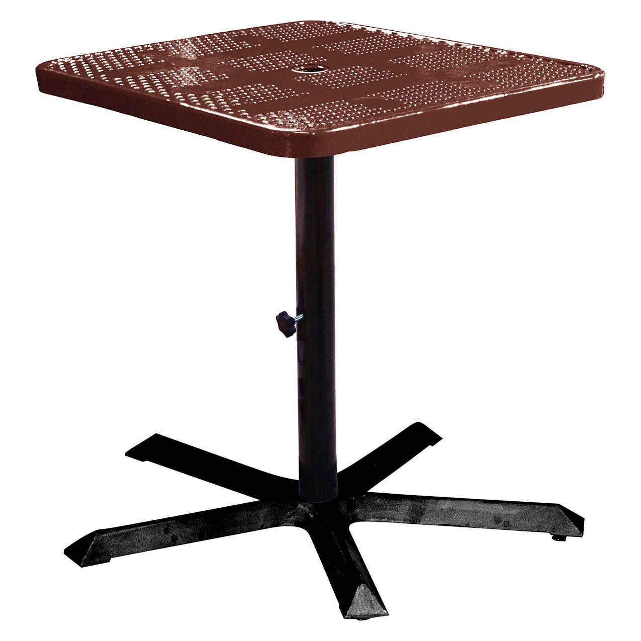 36" Square Bar Height Pedestal Table, Perforated Metal Portable, 40"H, Brown