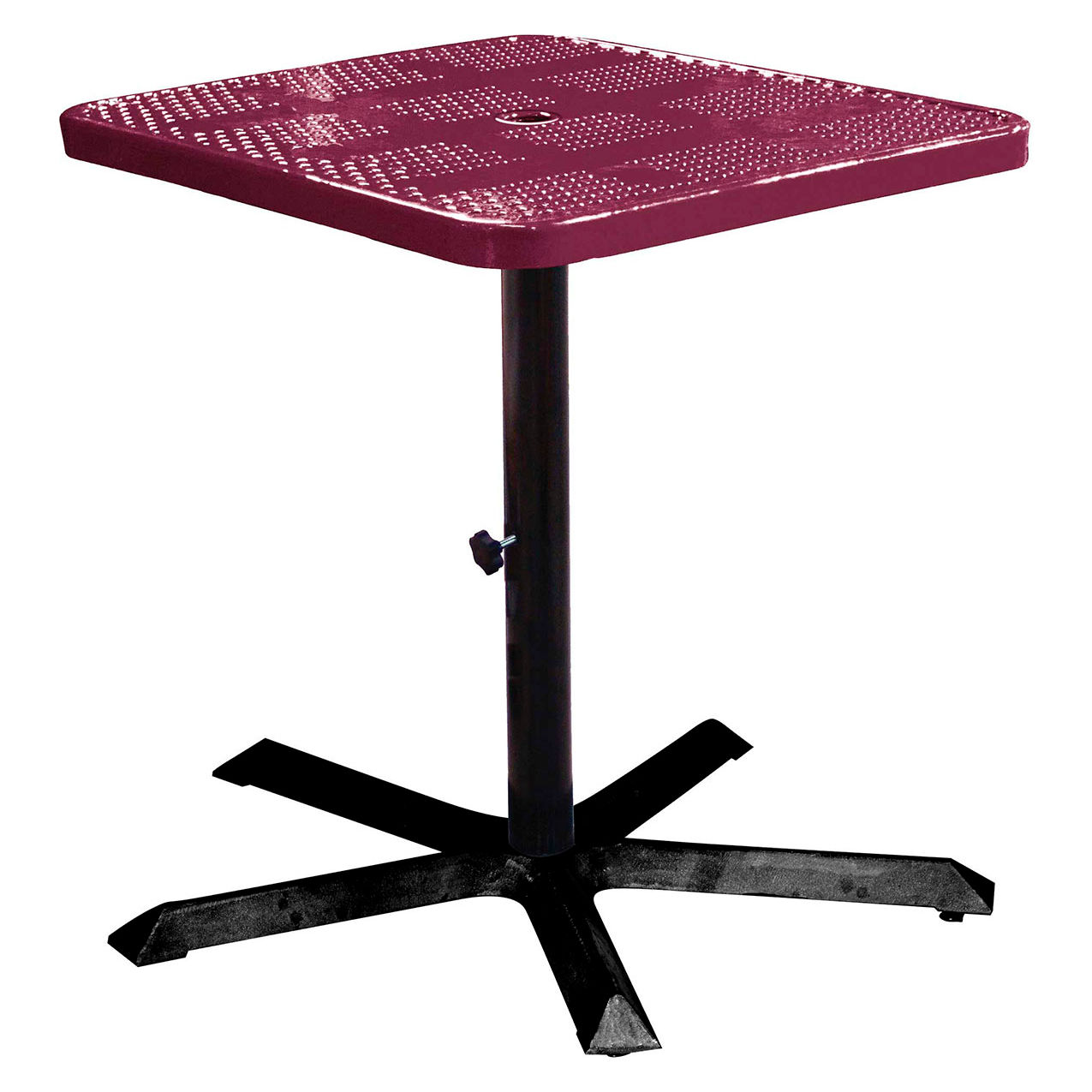 36" Square Bar Height Pedestal Table, Perforated Metal Portable, 40"H, Burgundy