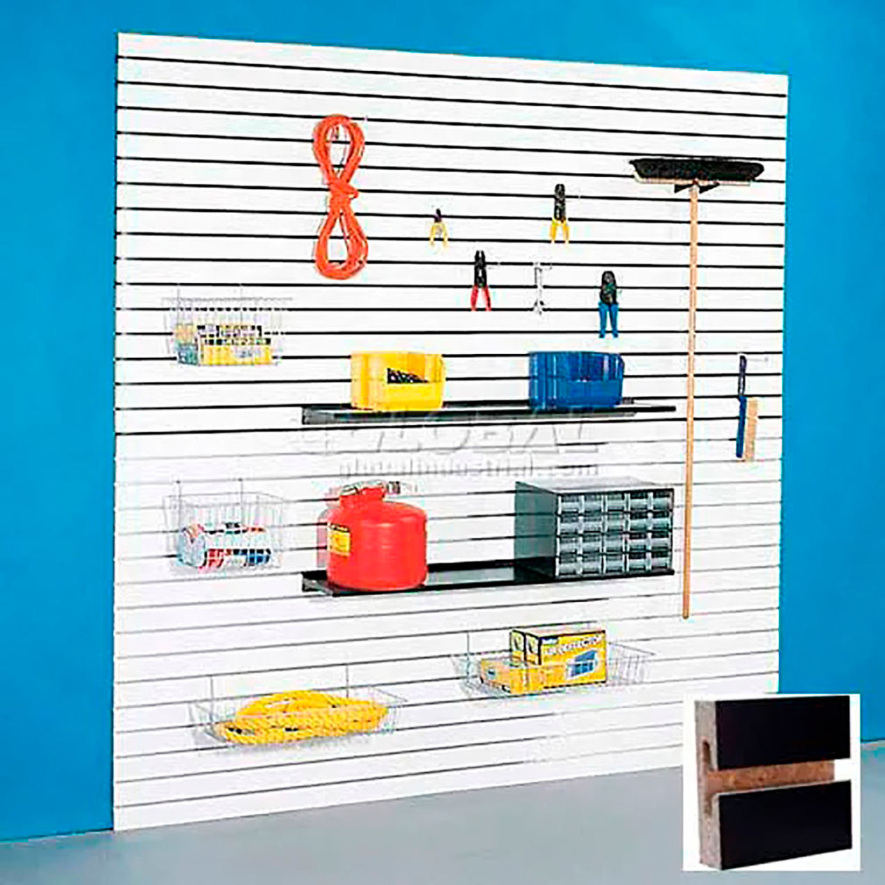 Slatwall Panel without Inserts, 96"W x 48"H, Black Laminate, Pack of 4