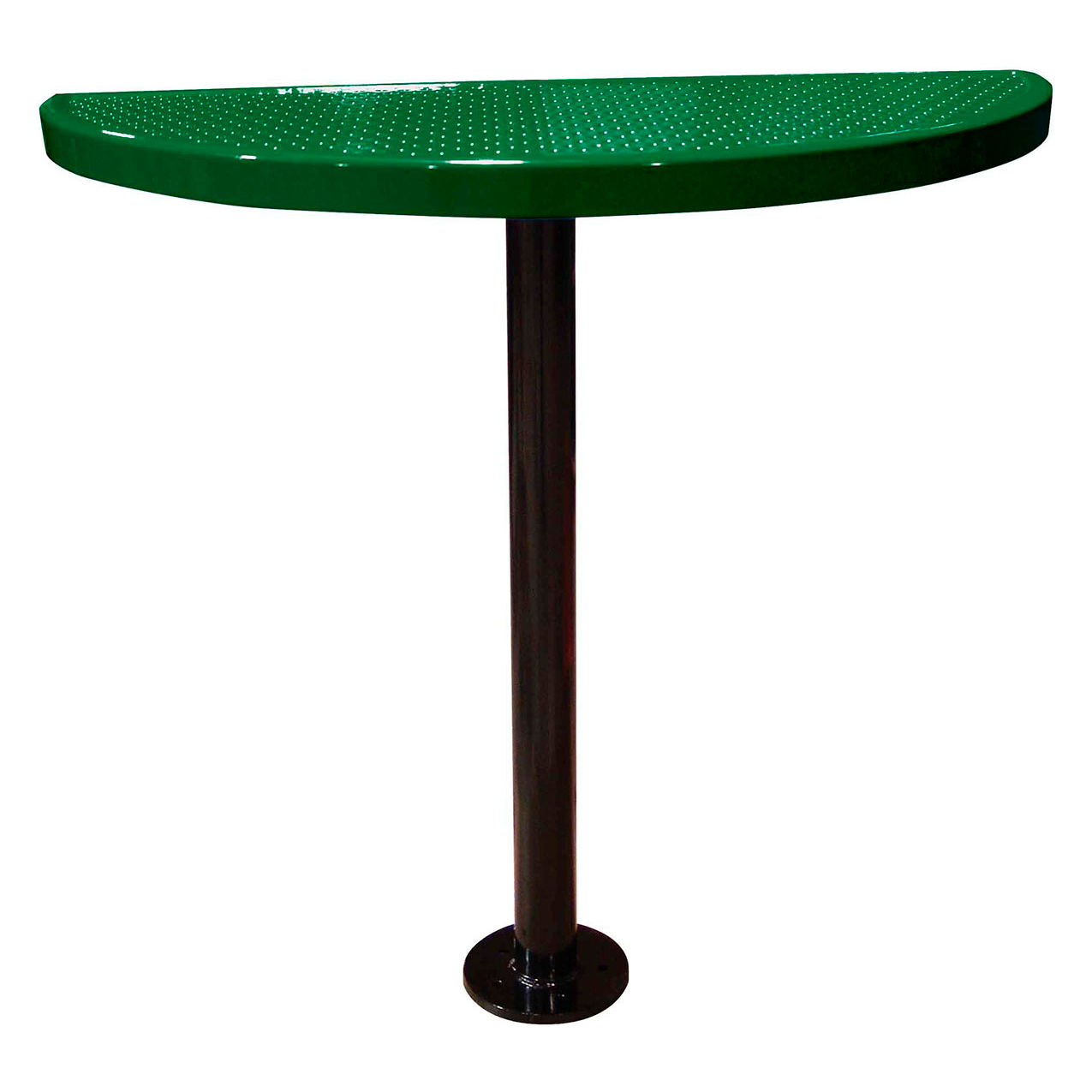 Bar Height Semi-Circle Cafe Pedestal Table, Perf. Metal, Portable, 40"H, Green