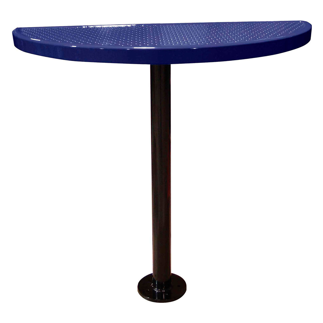 Bar Height Semi-Circle Cafe Pedestal Table, Perf. Metal, Portable, 40"H, Navy