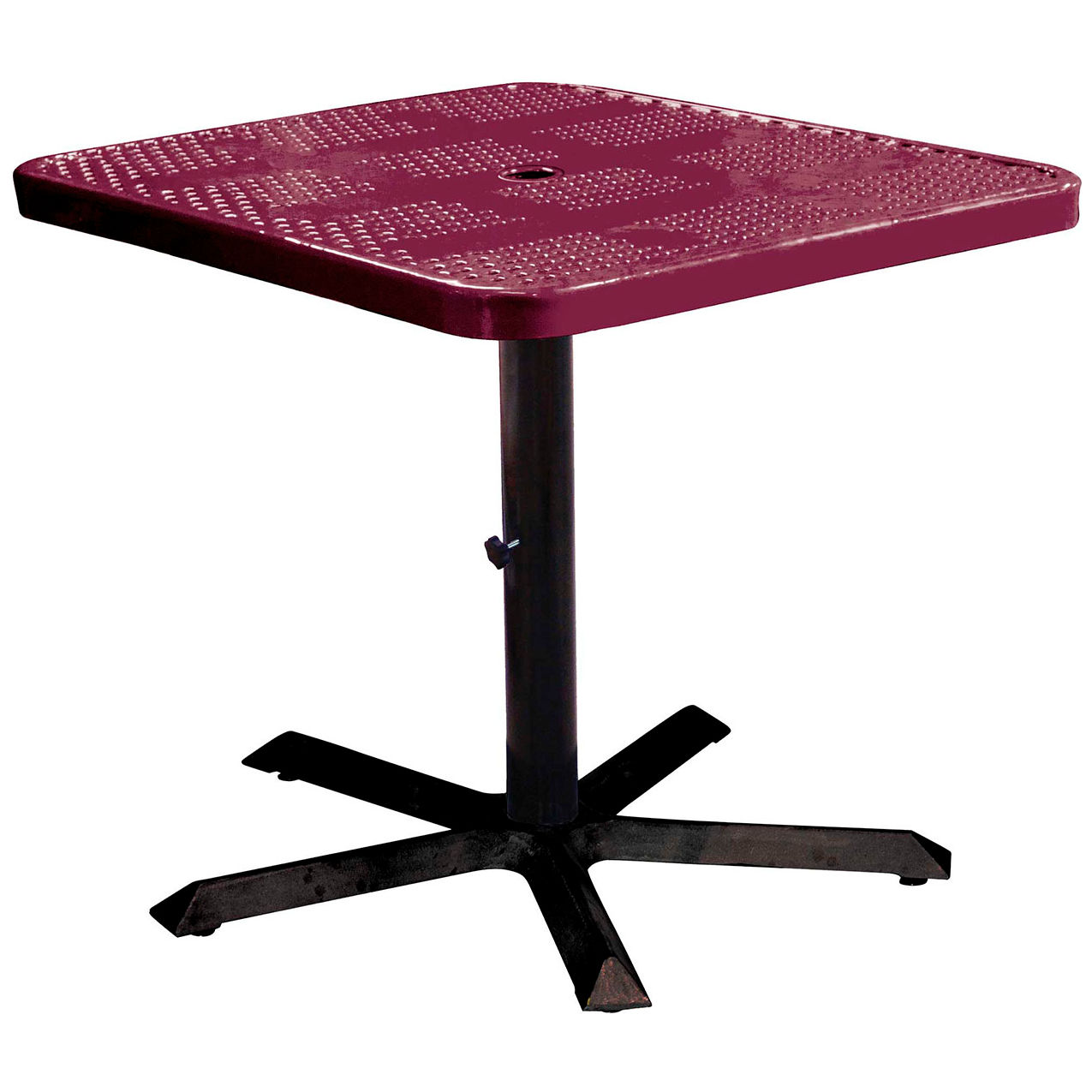 36" Square Pedestal Table, Perforated Metal Portable, 30"H, Burgundy