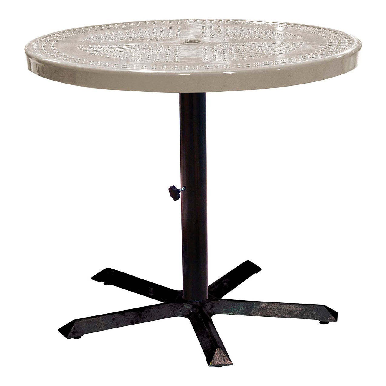 36" Round Pedestal Table, Perforated Metal, Portable, 30"H, Beige