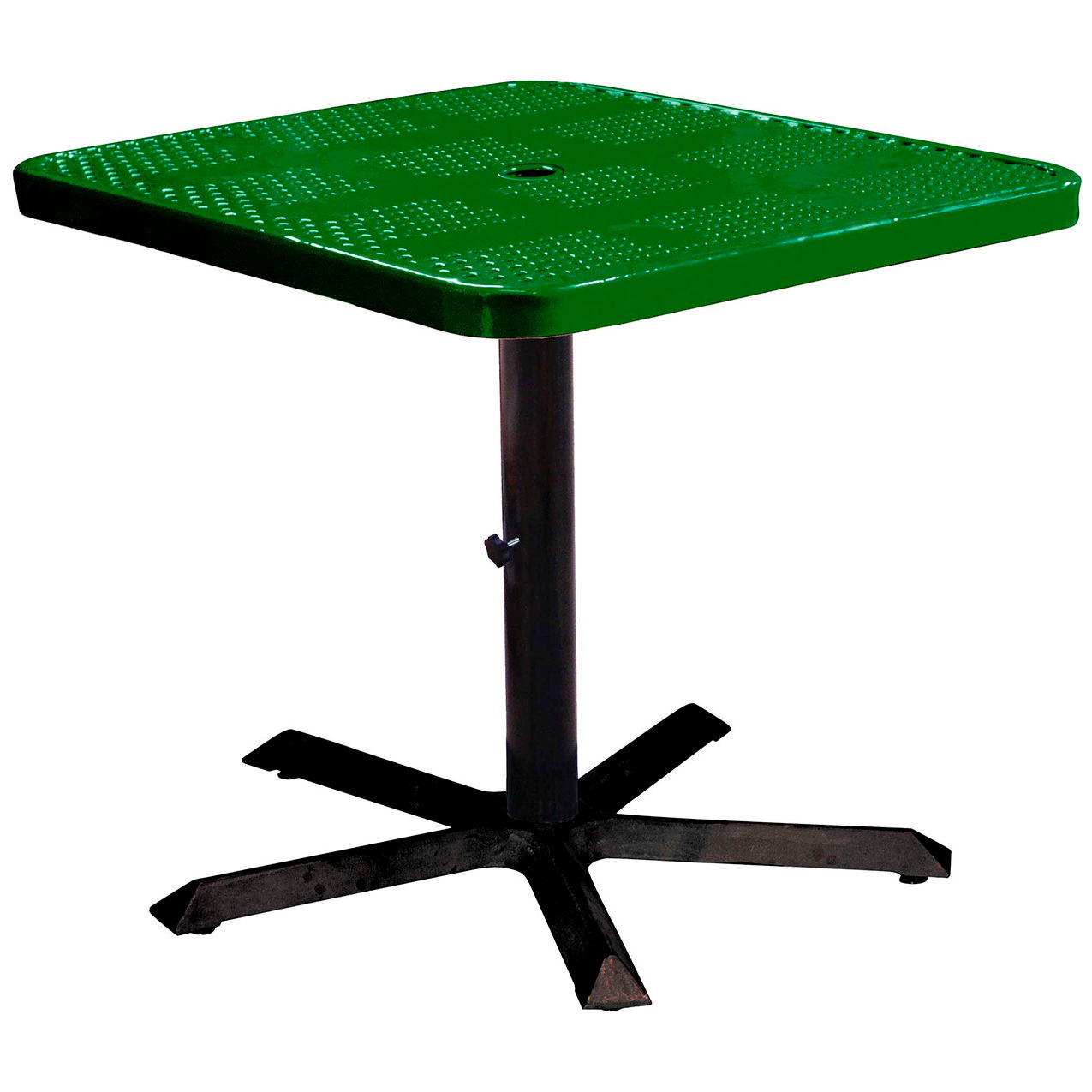 36" Square Pedestal Table, Perforated Metal Portable, 30"H, Green