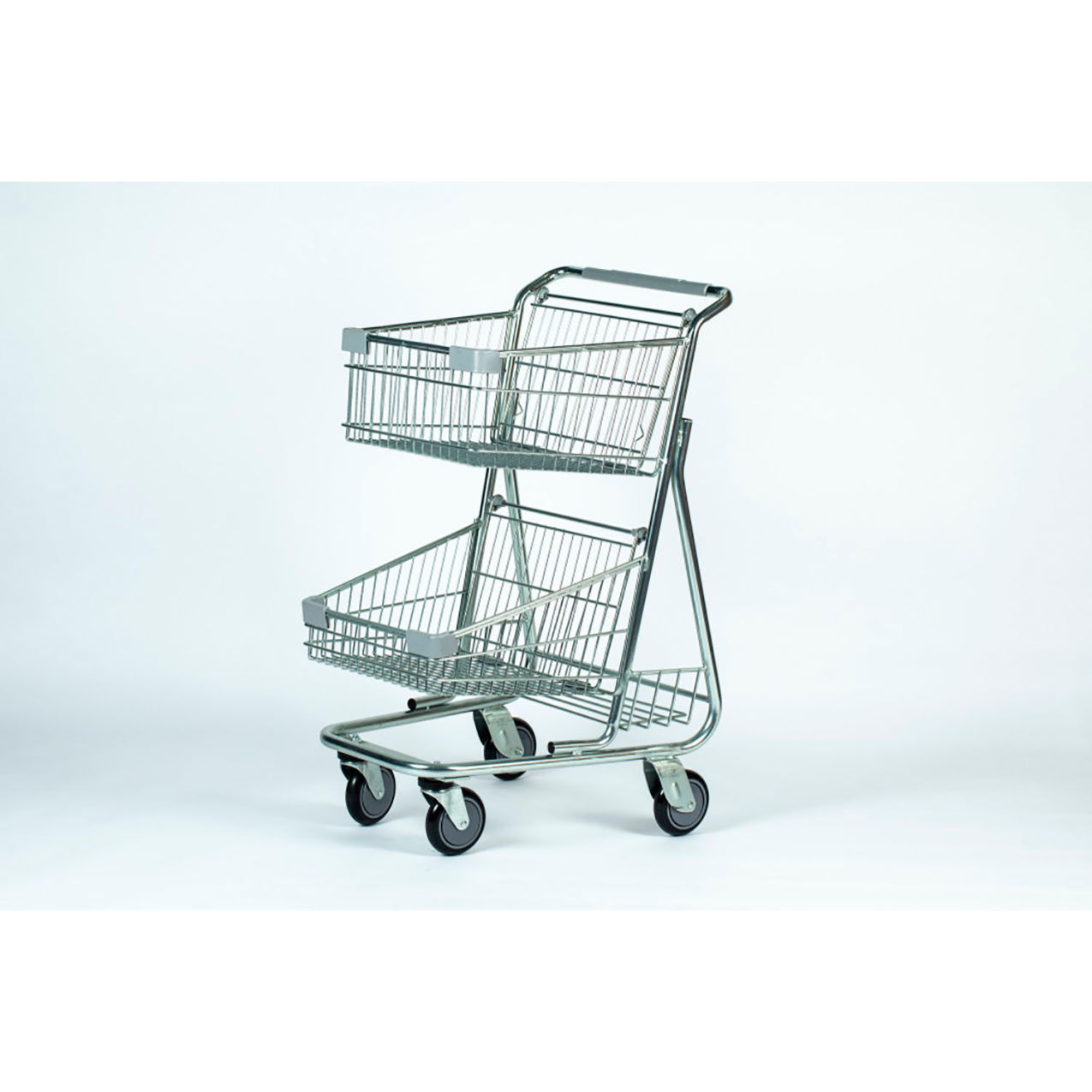 Urban Double Basket Shopping Cart, 300 lb Capacity, Bright Zinc Finish