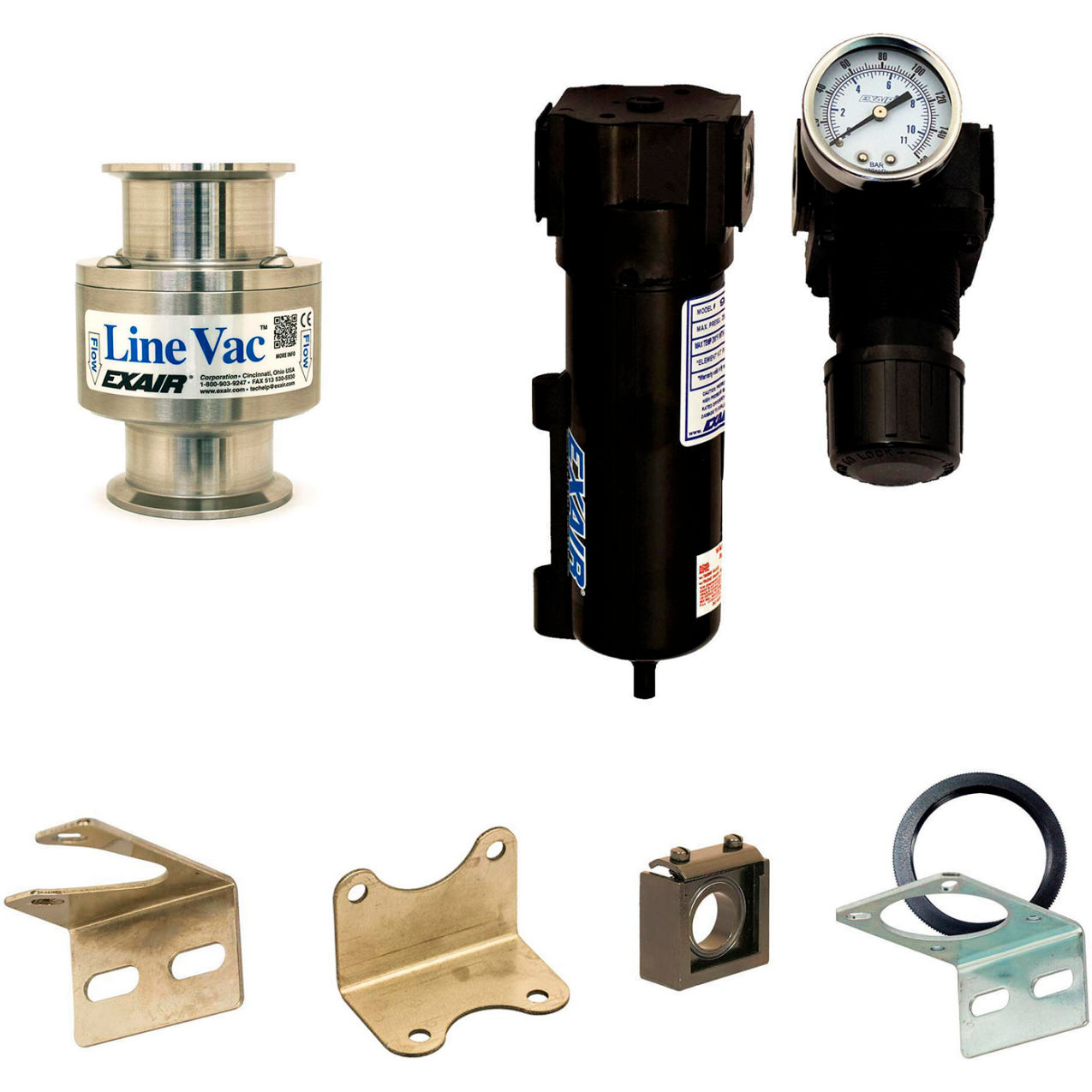 Sanitary Flange Line Vac Kit, 316 Stainless Steel, 45 CFM, 2" Hose