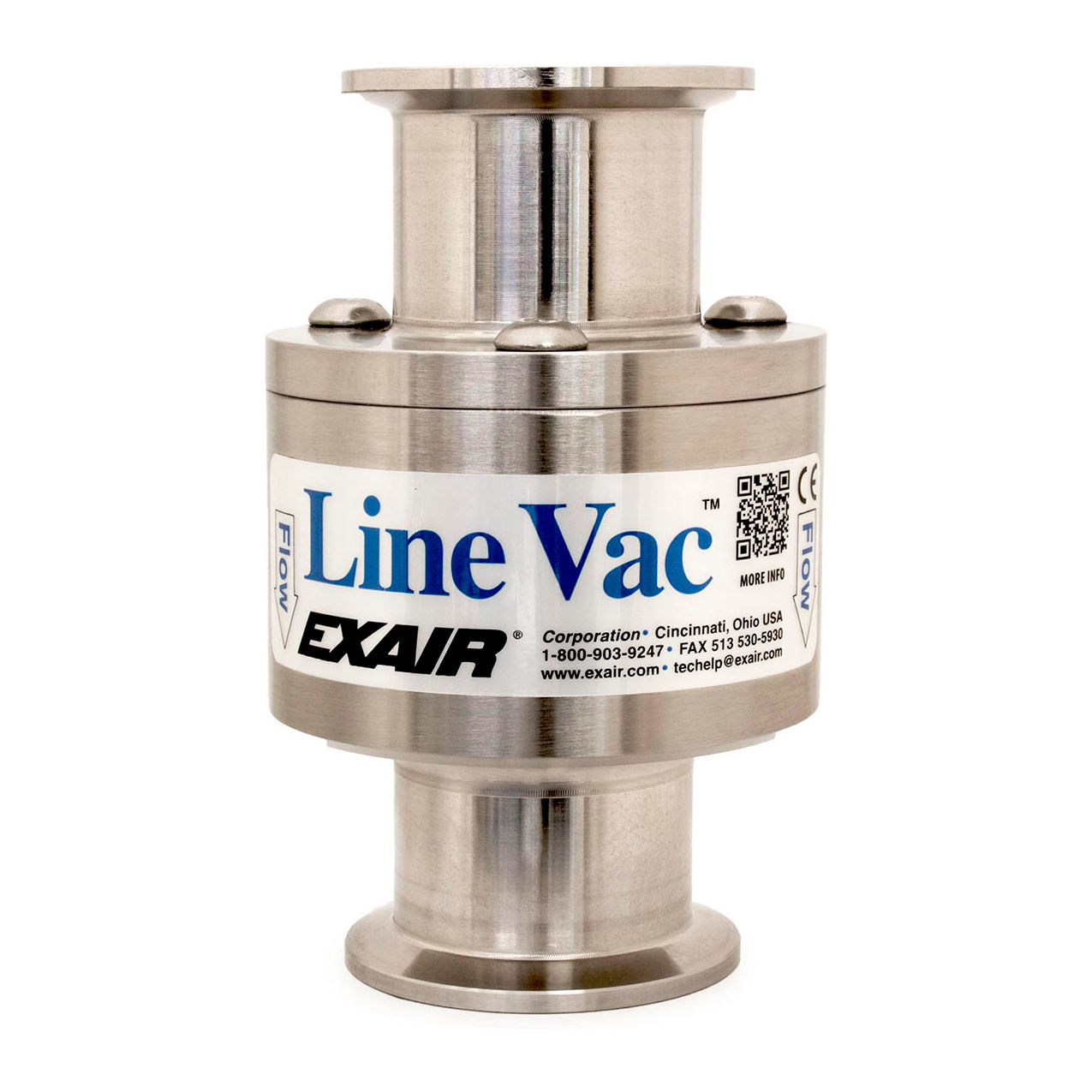 Sanitary Flange Line Vac, 316 Stainless Steel, 33 CFM, 1-1/2" Hose