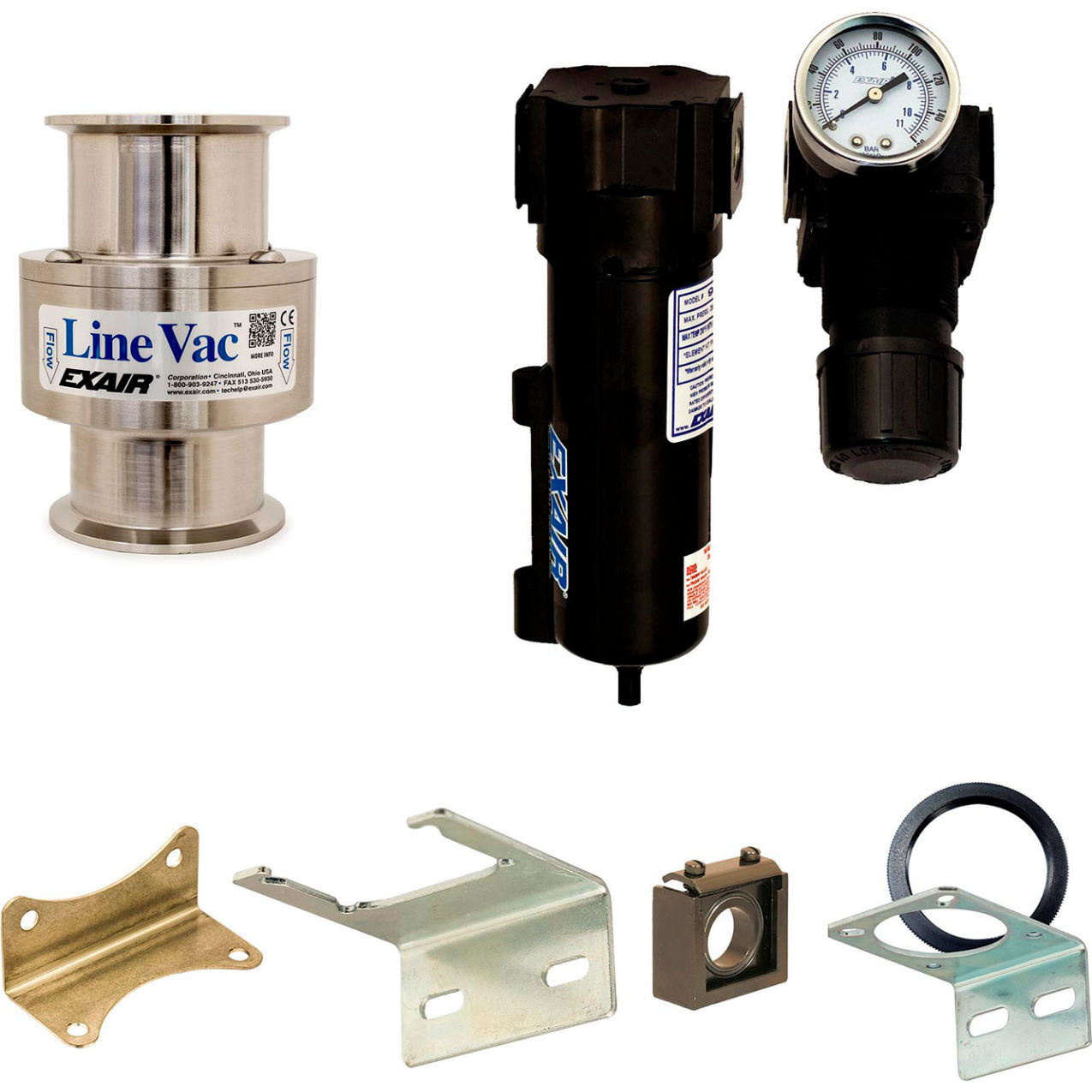 Sanitary Flange Line Vac Kit, 316 Stainless Steel, 68.5 CFM, 3" Hose