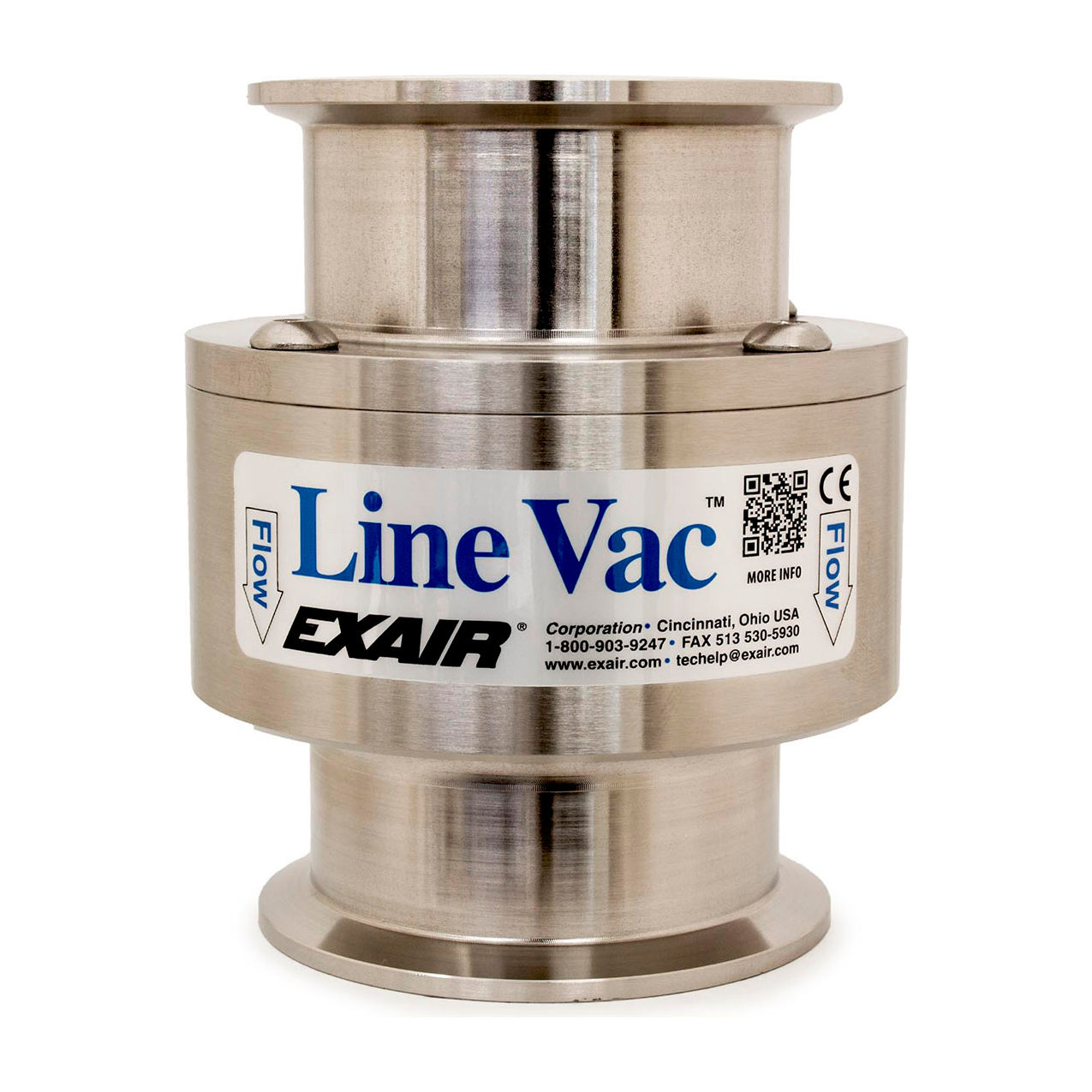 Sanitary Flange Line Vac, 316 Stainless Steel, 58.5 CFM, 2-1/2" Hose