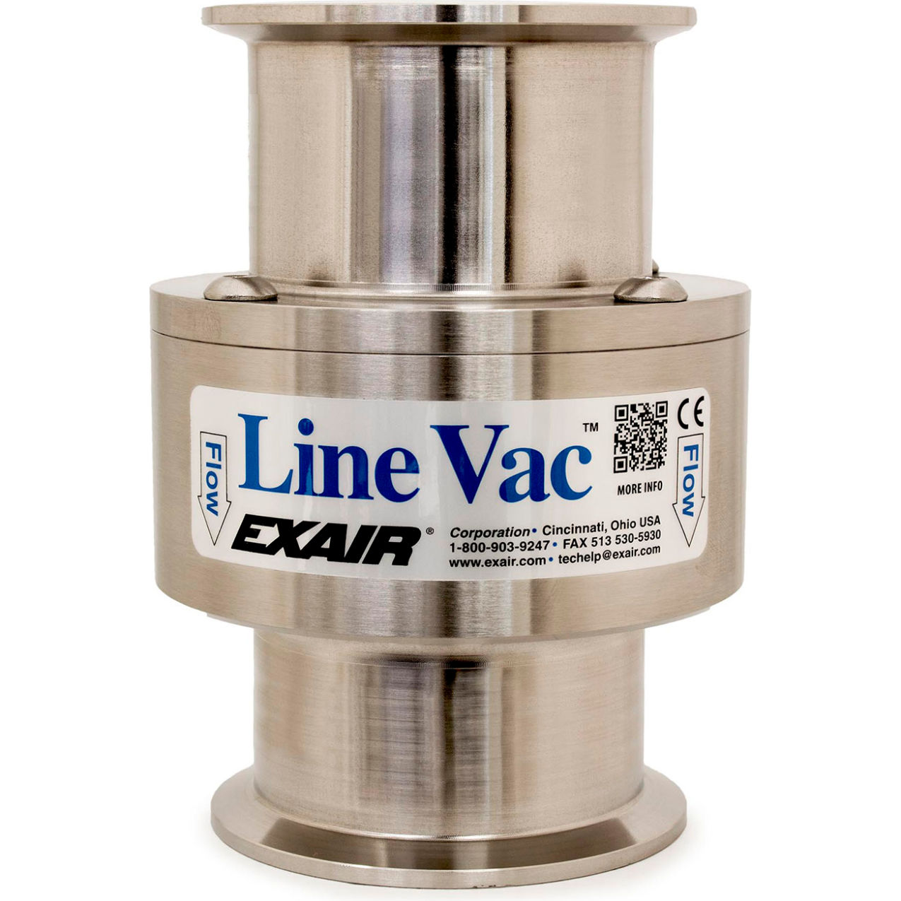 Sanitary Flange Line Vac, 316 Stainless Steel, 68.5 CFM, 3" Hose