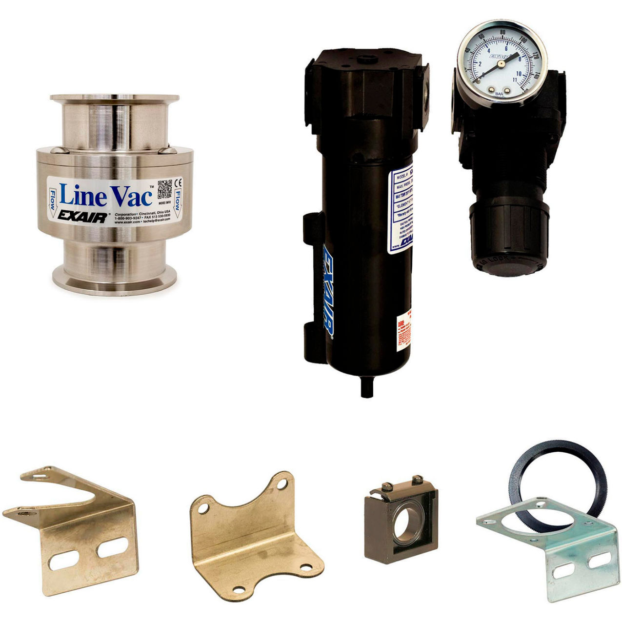 Sanitary Flange Line Vac Kit, 316 Stainless Steel, 58.5 CFM, 2-1/2" Hose