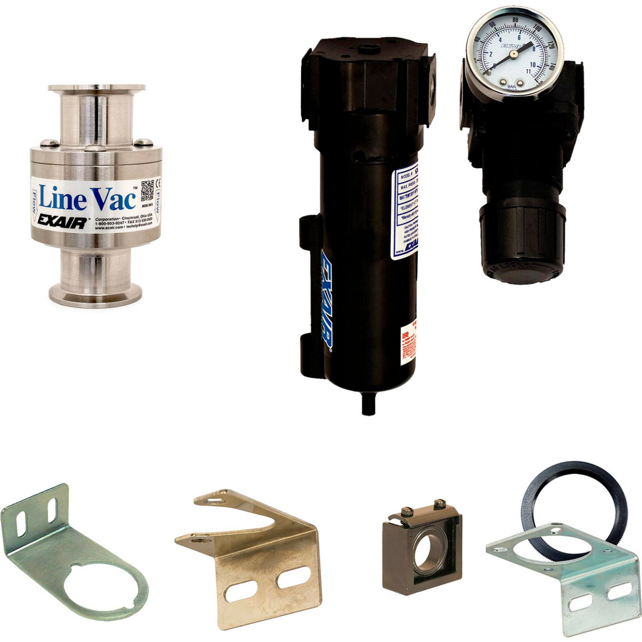 Sanitary Flange Line Vac Kit, 316 Stainless Steel, 33 CFM, 1-1/2" Hose