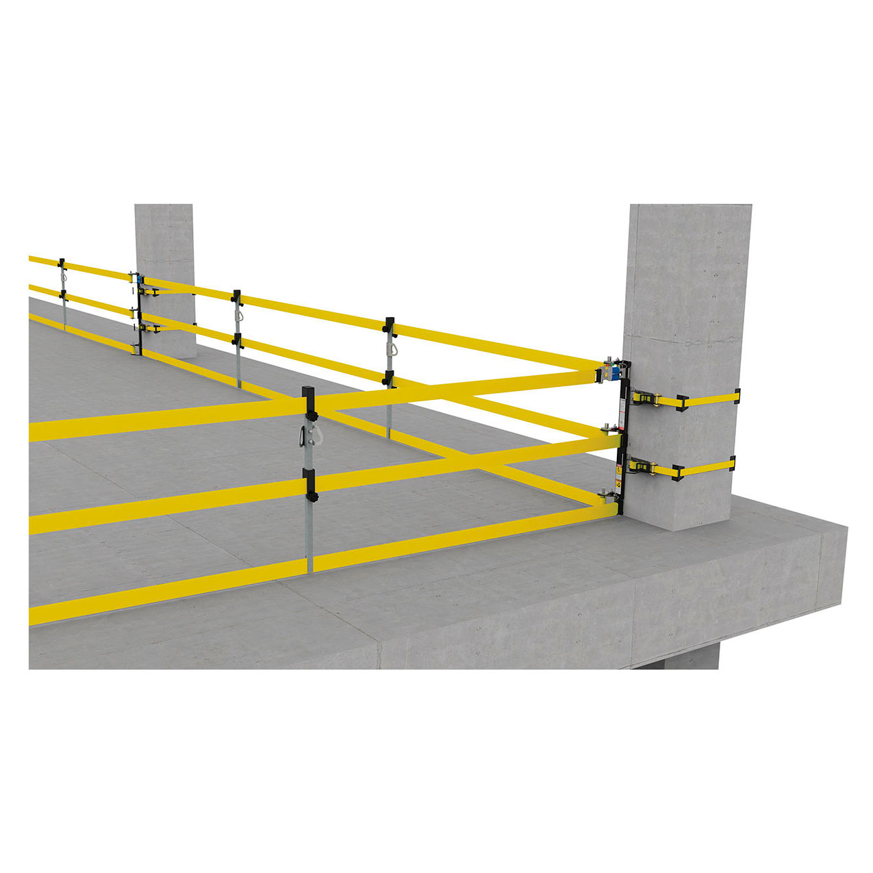 30' WebRail Kit, Portable Fall Arrest & Tensioned Guardrail System, Yellow