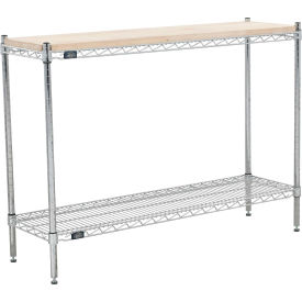 2 Shelf Chrome Wire Shelving Unit, Hardwood Top, Starter, 24"W x 24"D x 34"H