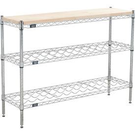 3 Shelf, Chrome Wine Shelving Unit, Hardwood Top, Starter, 36"W x 14"D x 34"H