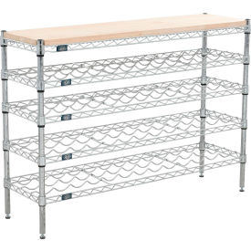 5 Shelf, Chrome Wine Shelving Unit, Hardwood Top, Starter, 36"W x 14"D x 34"H