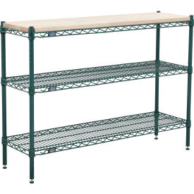 3 Shelf, Poly-Green® Wire Shelving Unit, Hardwood Top, Starter, 36"W x 18"D x 34"H