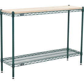 2 Shelf Poly-Green® Wire Shelving Unit, Hardwood Top, Starter, 48"W x 24"D x 34"H