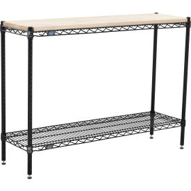 2 Shelf, Black Epoxy Wire Shelving Unit, Hardwood Top, Starter, 24"W x 18"D x 34"H