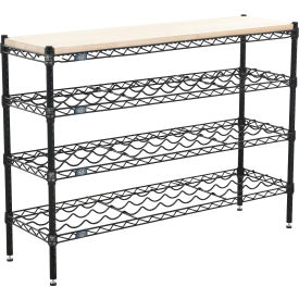4 Shelf, Black Epoxy Wine Shelving Unit, Hardwood Top, Starter, 48"W x 14"D x 34"H