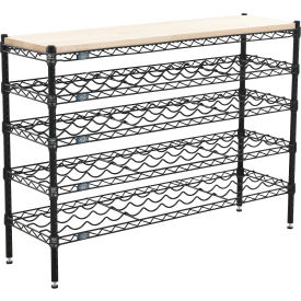 5 Shelf, Black Epoxy Wine Shelving Unit, Hardwood Top, Starter, 48"W x 14"D x 34"H