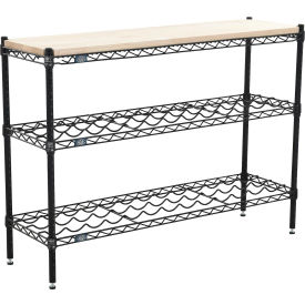 3 Shelf, Black Epoxy Wine Shelving Unit, Hardwood Top, Starter, 48"W x 14"D x 34"H